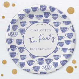Vintage Tea Party Baby Shower Teacup Watercolor ペーパープレート