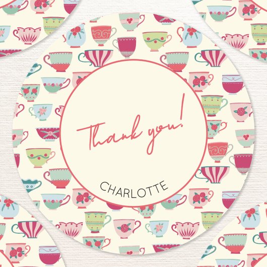 Vintage Tea Party Teacup Thank You Personalized ラウンドシール