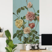 Vintage Tea Rose and Blush Roses ポスター (ホームオフィス)