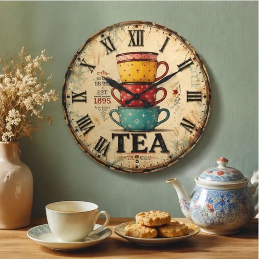 Vintage Tea Time ラージ壁時計