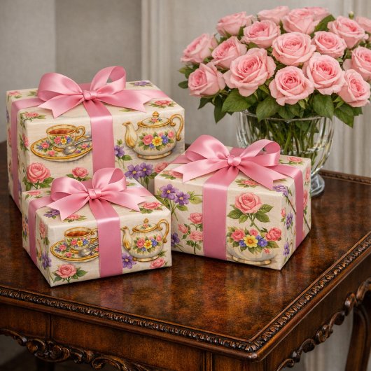 Vintage Tea Time Teapot Pattern ラッピングペーパーシート