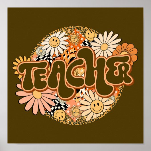 Vintage "Teacher" with Smiling Daisies ポスター (正面)