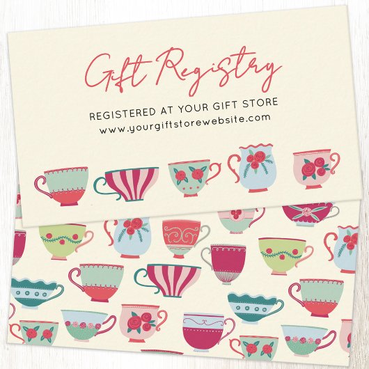 Vintage Teacup Baby Shower Gift Registry エンクロージャーカード