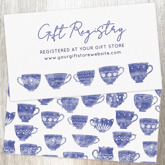 Vintage Teacup Blue Baby Shower Gift Registry エンクロージャーカード