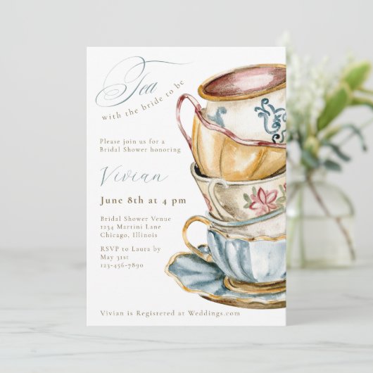 Vintage Teacup Tea Bridal Shower Party 招待状 (スタンド正面)