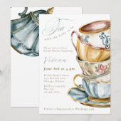 Vintage Teacup Tea Bridal Shower Party 招待状 (正面/裏面)