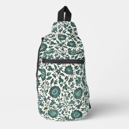 Vintage Teal and White Chinese Floral Pattern  スリングバッグ