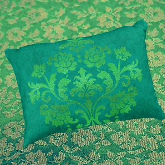 Vintage Teal Damask Gold Medallian Throw Pillow アクセントクッション