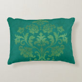 Vintage Teal Damask Gold Medallian Throw Pillow アクセントクッション (正面)
