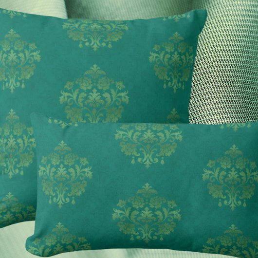 Vintage Teal Damask Gold Medallians Throw Pillow クッション