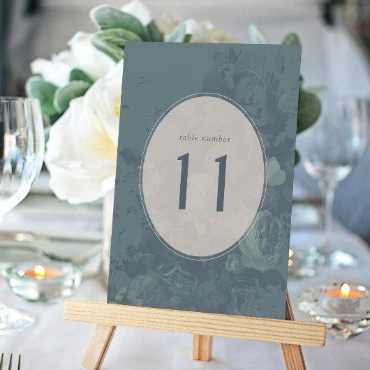 Vintage Teal Elegant Rustic Floral Table Number
