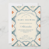 Vintage Teal Floral Baby Shower 招待状 (正面)