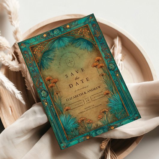 Vintage Teal Garden Islamic Wedding セーブザデート