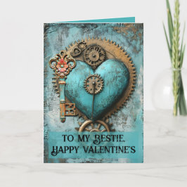 Vintage Teal Heart with Gears Steampunk Art シーズンカード