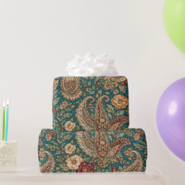 Vintage Teal Heirloom Paisley Garden ラッピングペーパー