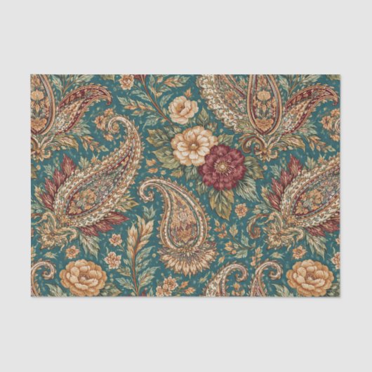 Vintage Teal Heirloom Paisley Garden 薄葉紙 (正面)