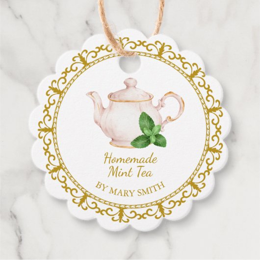 Vintage Teapot Homemade Mint Tea Hang Tag フェイバータグ (正面)