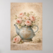 Vintage Teapot with Roses ポスター (正面)