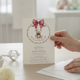 Vintage Teddy Bear Bow Baby Shower 招待状