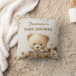 Vintage Teddy Bear Floral Baby Shower Throw Pillow クッション