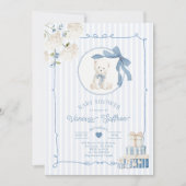 Vintage Teddy bear French nursery Baby Boy shower 招待状 (正面)
