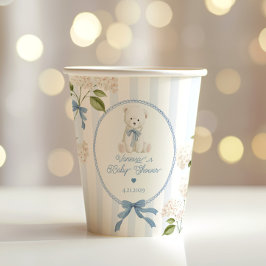 Vintage Teddy bear French Stripes Baby Shower 紙コップ