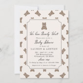 Vintage Teddy Bear Gingham Baby Shower Invitation 招待状 (正面)