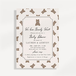 Vintage Teddy Bear Gingham Baby Shower Invitation 招待状