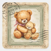 Vintage Teddy Bear Hug Postage Stamp  スクエアシール (正面)