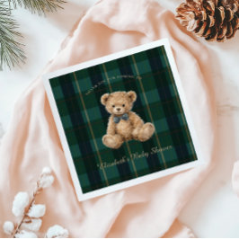 Vintage Teddy Bear Plaid Polo Baby Shower スタンダードカクテルナプキン