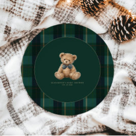 Vintage Teddy Bear Plaid Polo Baby Shower ペーパープレート