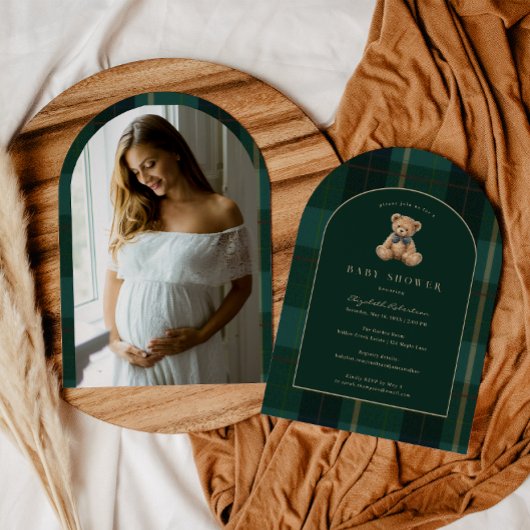 Vintage Teddy Bear Plaid Polo Baby Shower 招待状