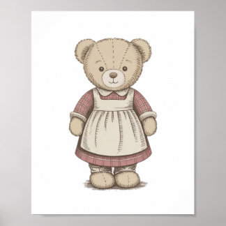 Vintage Teddy Bear Poster, Cute Nursery Wall Art,  ポスター