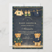 Vintage Teddy Bear Preppy Baby Shower 招待状 (正面)