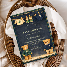 Vintage Teddy Bear Preppy Baby Shower 招待状