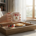 Vintage Teddy Bear Red Bow Watercolor Name  コーヒーマグカップ<br><div class="desc">Add a touch of enchantment to your day with this whimsical teddy bear mug, The artistic watercolor depiction of a cuddly teddy bear, accented by a delightful red bow, exudes a playful yet tender spirit. The elegant frame and vintage red and cream stripe pattern enhance its decorative appeal, making it...</div>