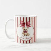 Vintage Teddy Bear Red Bow Watercolor Name  コーヒーマグカップ (左)