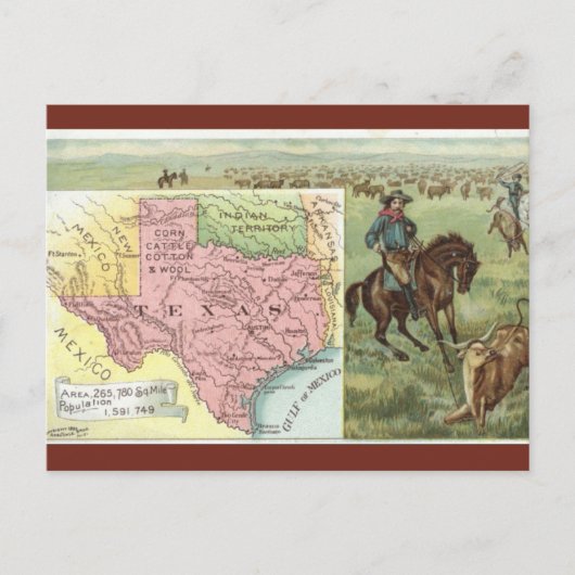 Vintage Texas Map ポストカード (正面)