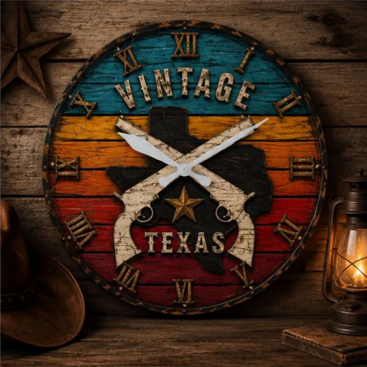 Vintage Texas Rustic Lone Star Western Revolver ラージ壁時計