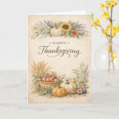 Vintage Thanksgiving Harvest Pumpkin Illustration カード (黄色い花)