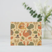 Vintage Thanksgiving Pattern シーズンポストカード (スタンド正面)