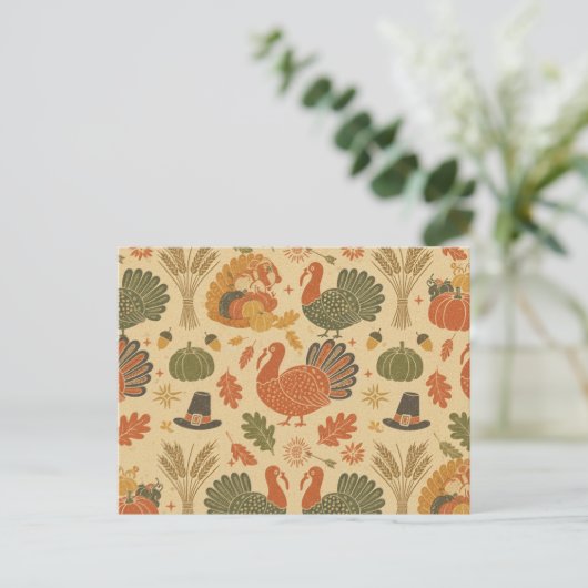 Vintage Thanksgiving Pattern  シーズンポストカード (スタンド正面)