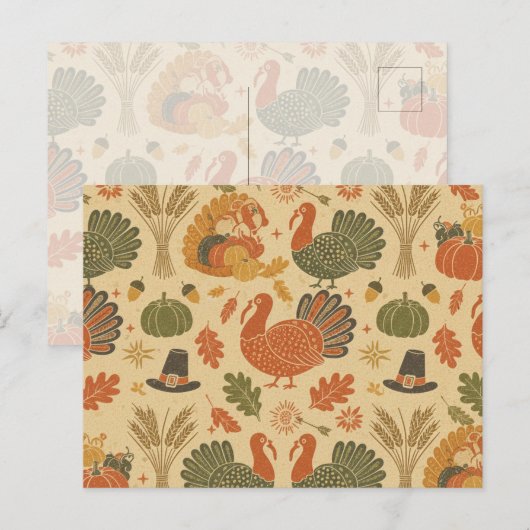 Vintage Thanksgiving Pattern  シーズンポストカード (正面/裏面)