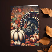Vintage Thanksgiving Turkey and Pumpkins カード