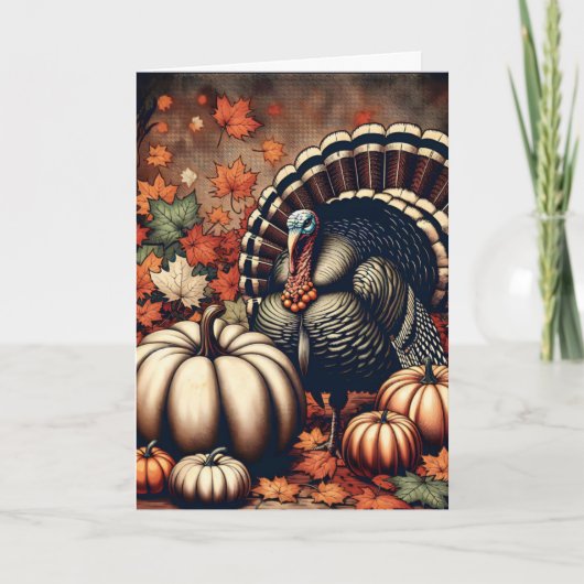 Vintage Thanksgiving Turkey and Pumpkins カード (正面)