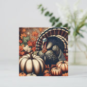 Vintage Thanksgiving Turkey and Pumpkins カード (スタンド正面)
