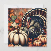 Vintage Thanksgiving Turkey and Pumpkins カード (正面)