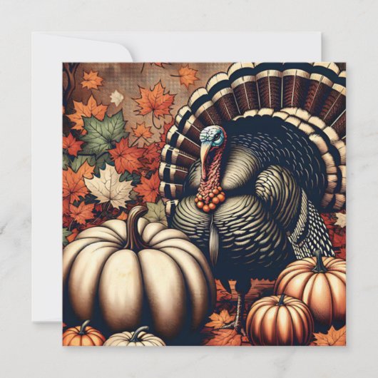 Vintage Thanksgiving Turkey and Pumpkins カード (正面)