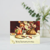 Vintage Thanksgiving Turkey & Meal シーズンポストカード (スタンド正面)