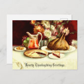 Vintage Thanksgiving Turkey & Meal シーズンポストカード (正面/裏面)